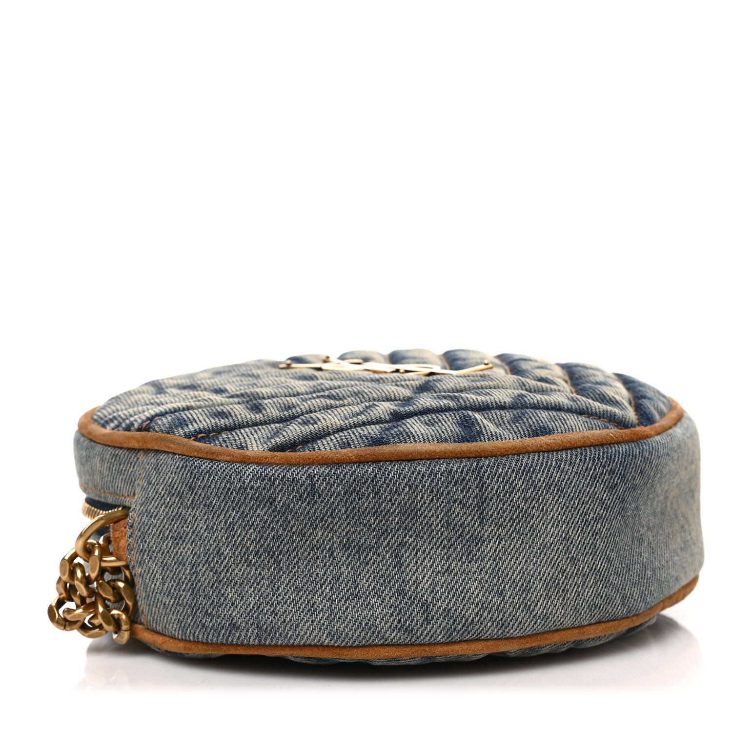SAINT LAURENT Denim Quilted Monogram Round Crossbody Bag Rodeo Blue SAINT LAURENT Denim Quilted Monogram Round Crossbody Bag Rodeo Blue